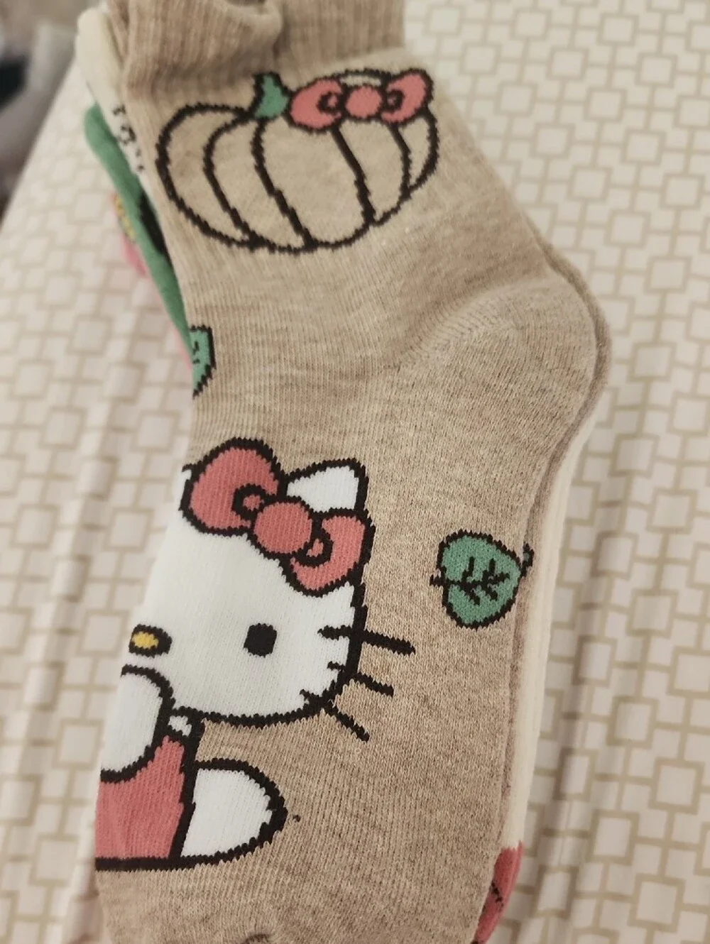 Hello Kitty Pink Crew Socks with Green & Yellow Accents